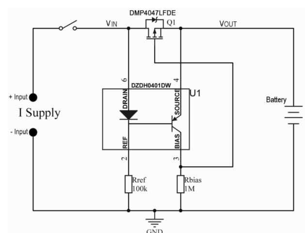 Schéma du circuit d'application - Diodes Incorporated Contrôleur de diode idéale DZDH0401DW